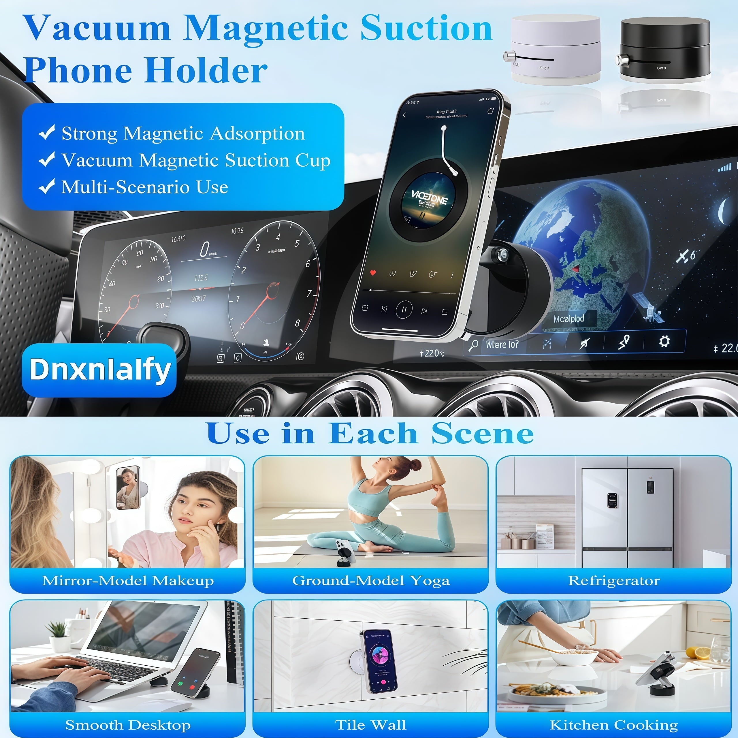 Vacuum Suction Magnetic Phone Mount | Foldable Hands-Free Holder for Car & Gym