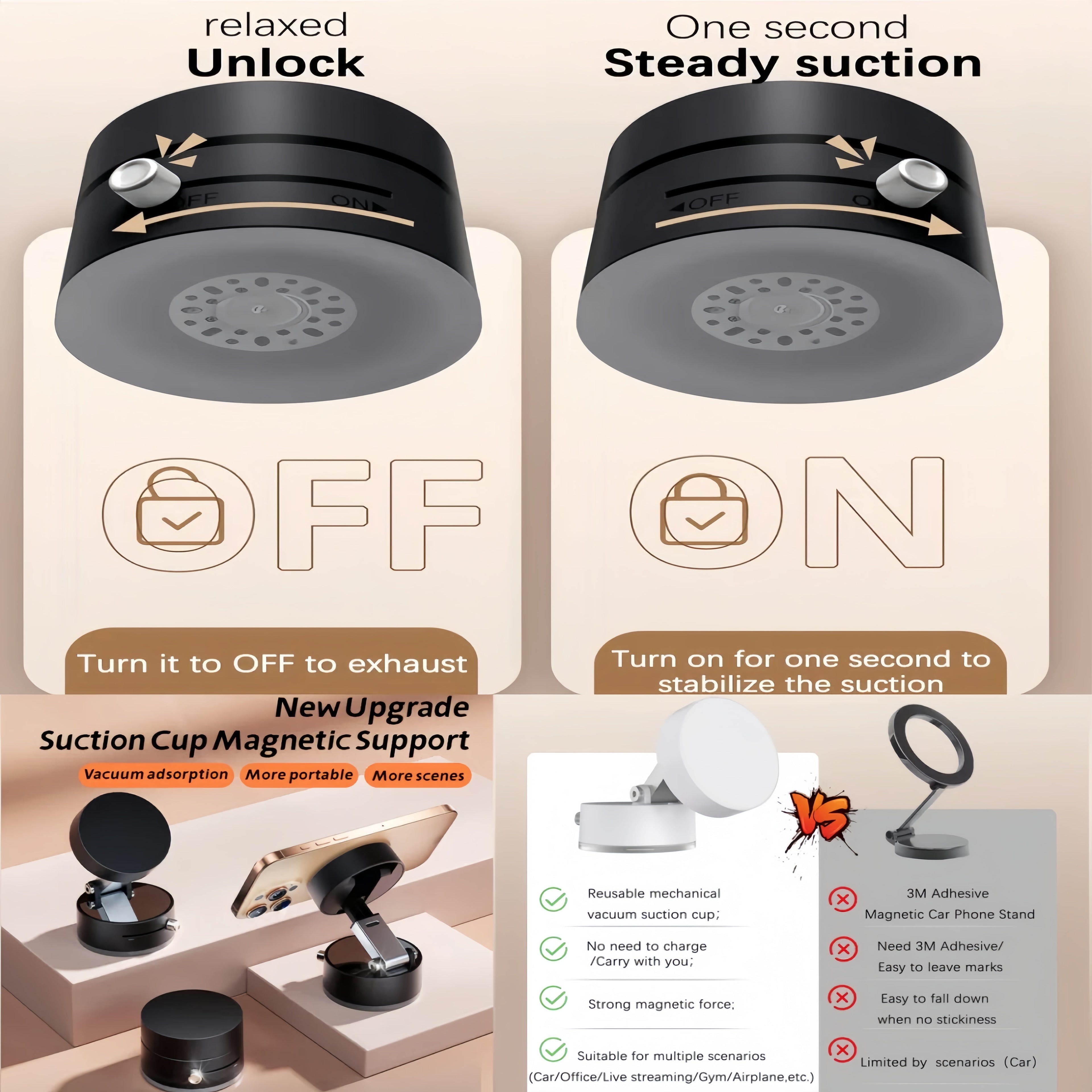 Dnxniaify Cell Phone Holder Vacuum Magnetic Adsorption for Mount Convenient Folding Suction Cup Household Lazy Holder for Multi-Purpose Scenes