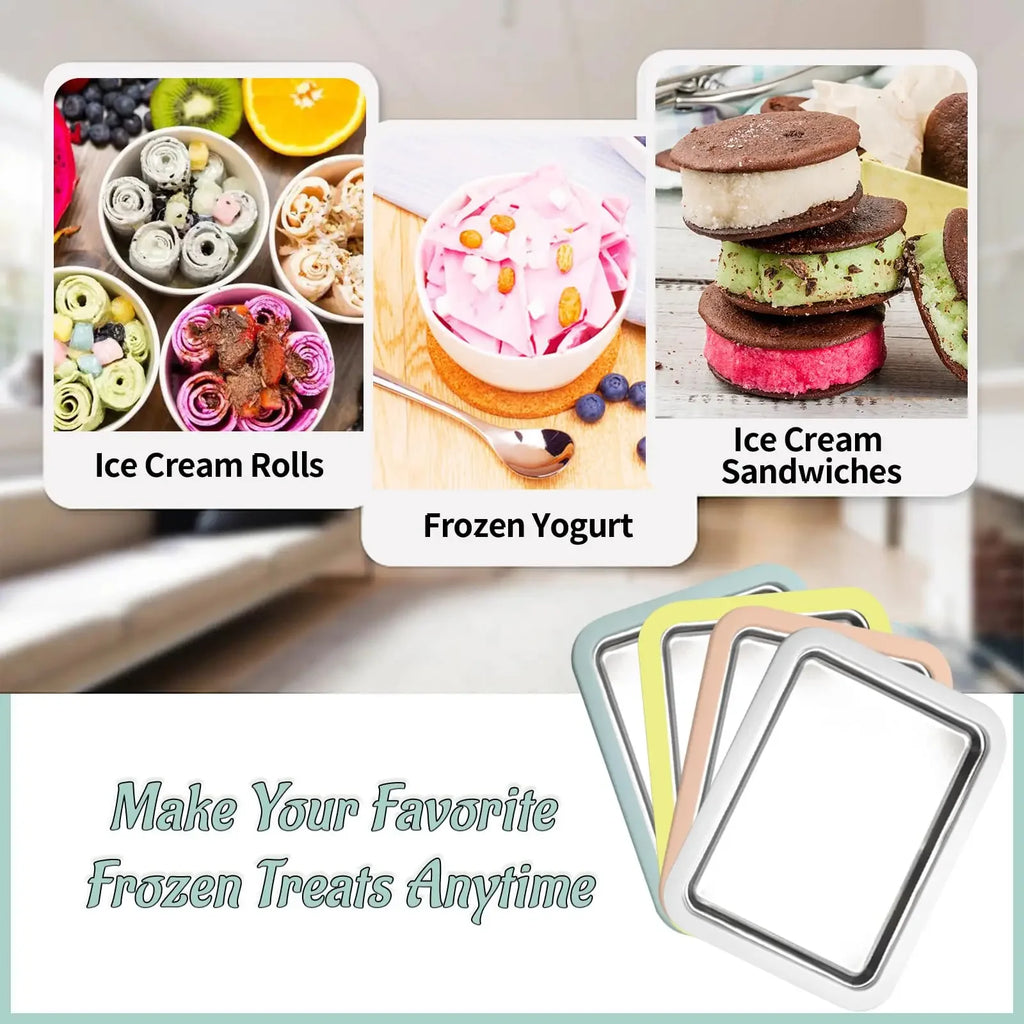 Multifunctional Rolled Ice Cream Maker - Cold Sweet Fried Ice Pan - DIY Household Frozen Yogurt Maker - for Homemade Stir-Fried