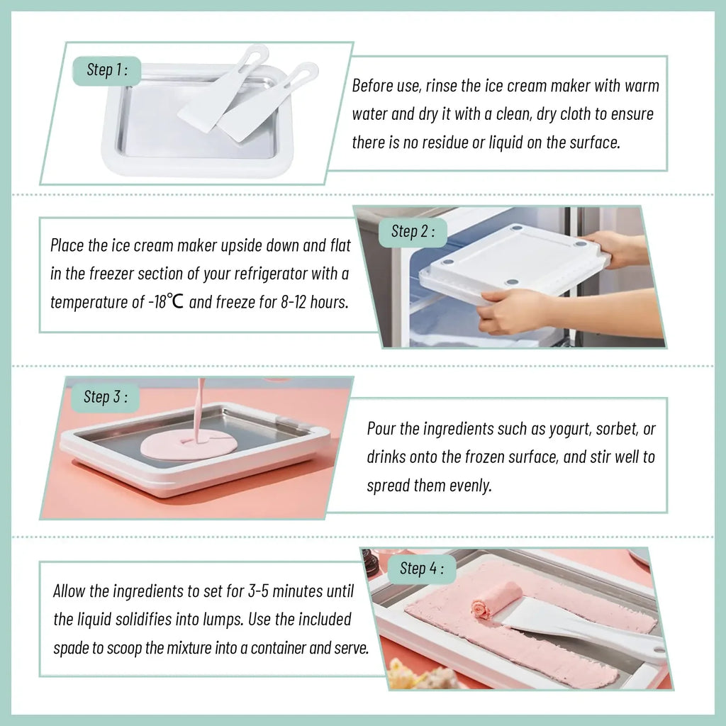 Multifunctional Rolled Ice Cream Maker - Cold Sweet Fried Ice Pan - DIY Household Frozen Yogurt Maker - for Homemade Stir-Fried